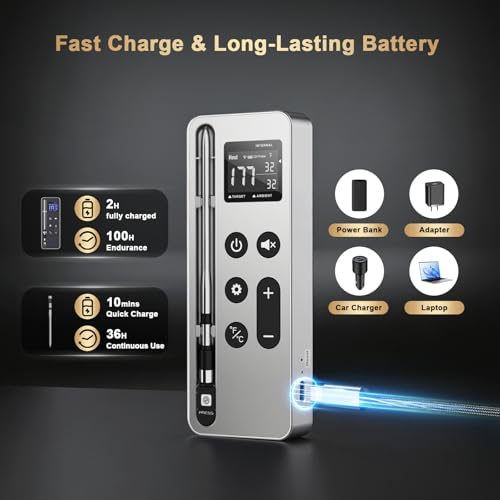 Image of Wireless Meat Thermometer Digital - 800FT Stable Bluetooth Food Thermometer for Cooking, NIST 0.5F Accuracy, Wireless Meat Probe for Kitchen Grill BBQ Oven Smoker