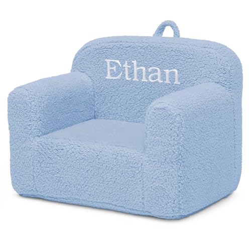 Image of Delta Children Personalized Sherpa Cozee Chair - Customize with Name - Foam Kids Chair for Ages 18 Months and Up, Powder Blue