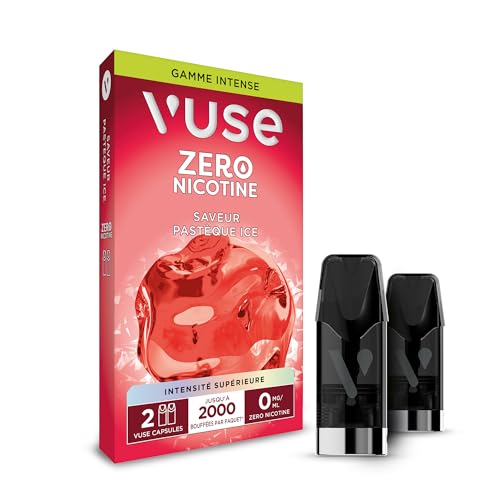 Vuse Capsules Gamme Intense, Pastèque Ice Lot de 2, jusqu'à 1000 bouffées* par capsule, compatibles avec les cigarettes électroniques Vuse, sans nicotine, 2,0 ml d’e-liquide par capsule