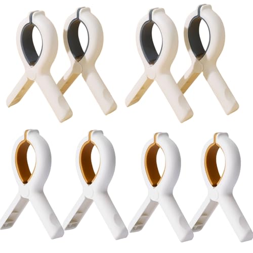 Heavy Duty Non-Slip Beach Towel Clips for Pool & Outdoor - 8 Pack Reusable Plastic Clamp with TPR Padding, Anti-Rust Weatherproof Laundry Clips for Towels, Blankets, Clothes | Blue & Khaki