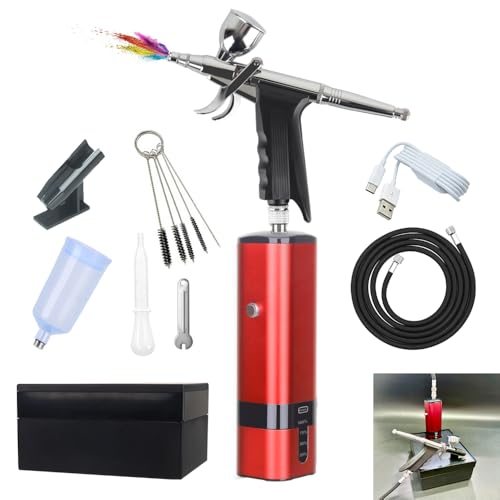 Image of I-BEAUTEE Portable Cordless Airbrush Kit with Compressor, high air Flow Handheld Mini Air Brush Gun Set,Trigger Type High Pressure Air Brush for Painting, Nail Art, Cake, Barber,Model,T-Shirt DIY