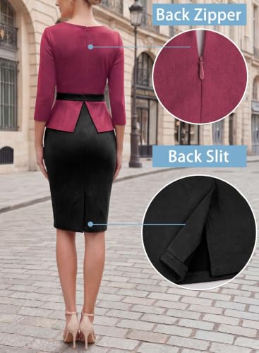 Image of VFSHOW Womens Work Business Office Front Zipper Peplum Church Sheath Dress