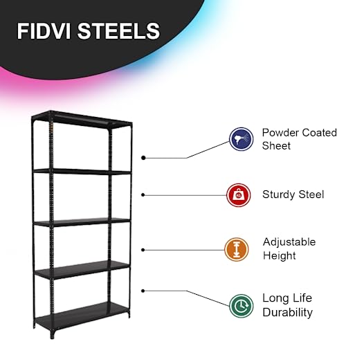 Image of Space Saving Rack Adjustable Section Rack & Shelves Industrial Storage Shelving Unit Boltless Rivet 12X35X48 inches 4 Shelf 24 Gauge Shelf 20 Gauge Angle (Black) Pack of 1