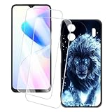 OAGELIM 2er Pack Display Schutzfolie + Hülle Kompatibel mit Lava Benco V91 (6.56 Zoll) Künstlerisch Bedruckte Hülle und Gehärtetes Glas Kratzfest (Löwe)