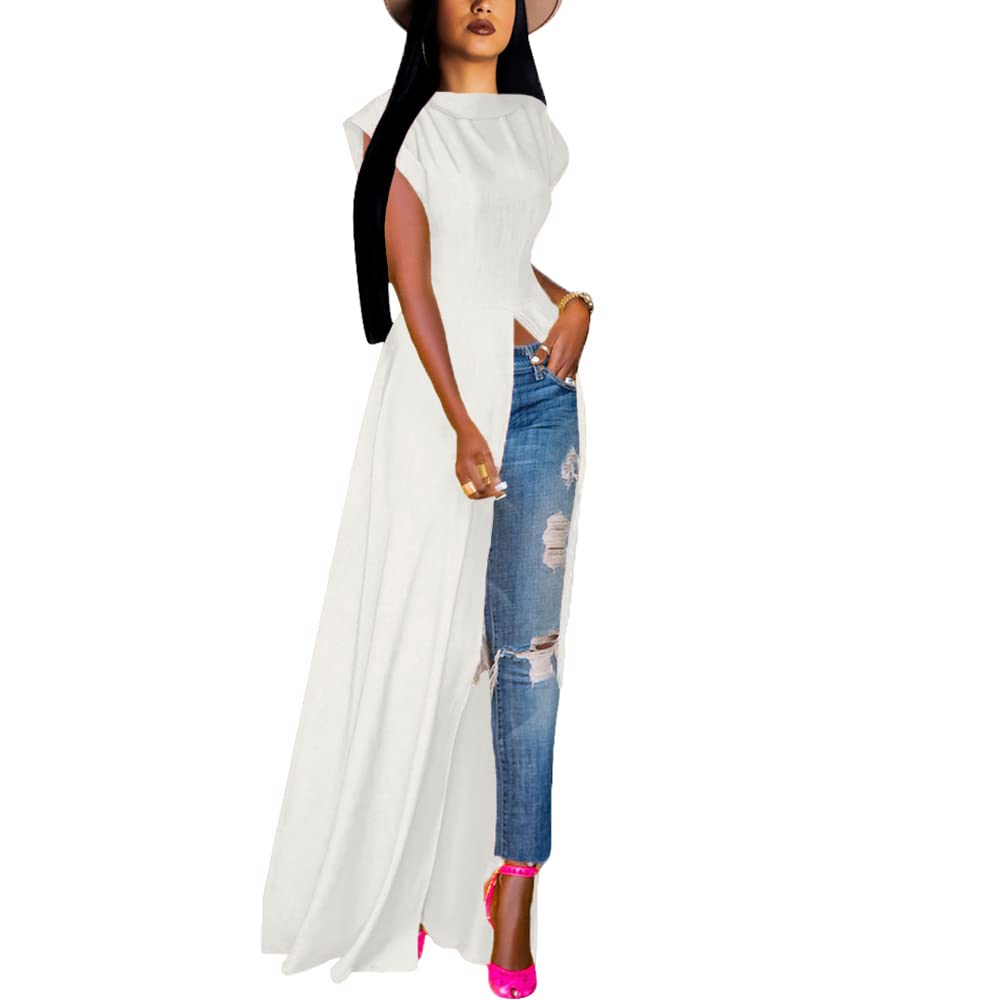 VOIKERDRWomens Casual Crew Ncek Short Sleeve Jumpsuits Solid Open Front Split Wide Leg Jumpsuit Rompers