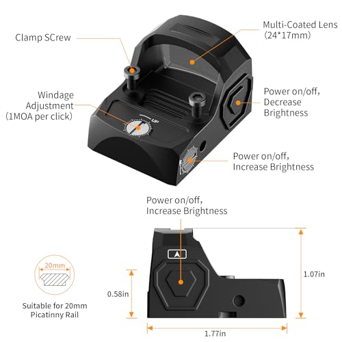 Qande Red/Green Dot Sight for Pistol, 2MOA Motion Awake Red/Green Dot Scope, 12 Brightness Adjustment Open Reflex Optics Sight,Suitable for RMR Cut Footprint or 20mm Picatinny Rail