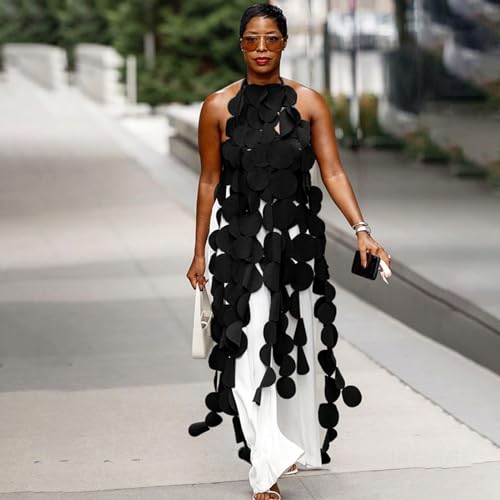 Women's Halter Neck Vest Tops Backless Hollow Dot Irregular Fringe Hem Flowy Long Tank Tops2