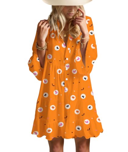 Image of Opemiby Summer Dresses for Women 2026 Flowy Ruffle 3 /4 Bell Sleeve V Neck Tiered Casual Babydoll Boho Floral Beach Mini Dress