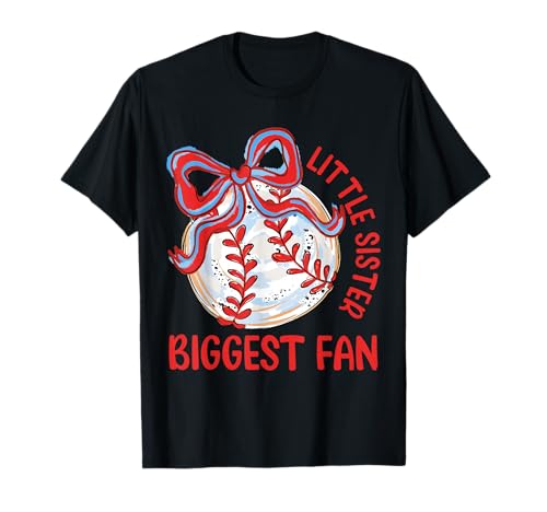 Baseball Little Sister Biggest Fan Vintage Coquette Bow Ball T-Shirt