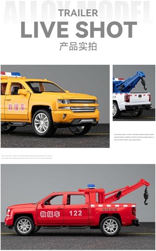 Image of Scale 1:24 Chevralet Pickup Rescue Alloy Diecast Pullback Metal Car Toy with Sound Light & Opening Doors - Best Gift Toy for Kids, Red
