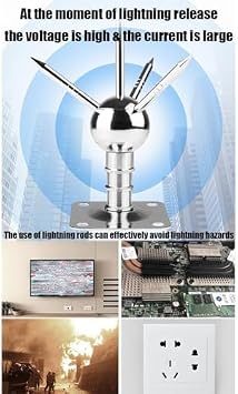 Lightning Rods Are Suitable for Homes, Lightning Rod Kit for Roof, Three-Pole Spike Brass Detachable Copper Lightning Protection Equipment, for Roofs, Schools