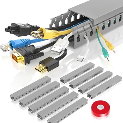 Alritz Cable Raceway Kit, 138 inch(9 x 15.4) Open Slot Wiring Raceway Duct with Cover Cable Management System to Hide Under Desk/TV/Computer/Power Cords - 15.4 X 1.6 X 0.8 Inch(LWH) Cover