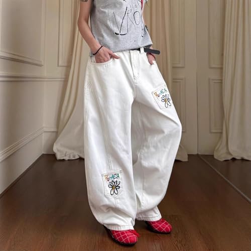 Baggy Jeans Men Vintage HIgh Waisted Barrel Jeans Men Flower Streetwear for Skater Parachute Wide Leg Denim Pants2