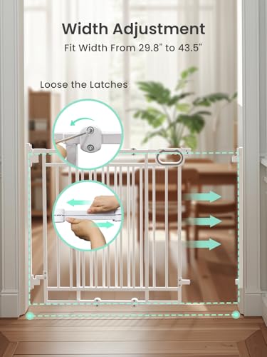 Grownsy Baby Gate for Stairs- No Bottom Bar, 29.8” to 43.5” for Child and Pet, Dog Gate with Auto-Close & One-Hand Operation, Hardware-Mounted (Drill Needed) Installation for Doorways and Indoor Use