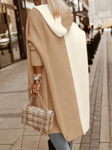 Image of Aoysky Womens Long Cardigans Cable Knitted Open Front Oversized Hooded Outerwear Sweater Coat