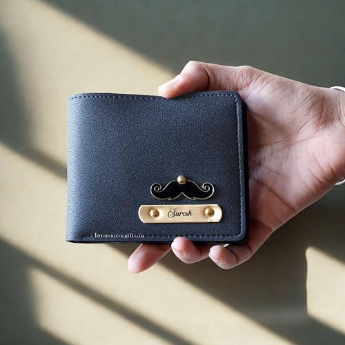 Image of Innovative Gifts Men's Personalized Wallet I Stylish Vegan Leather Slim Purse with Name & Charm I Customized Unique Gift for Birthday Anniversary Men Boy Love Husband Employees Clients (Blue)