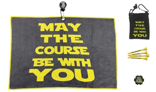 Giggle Golf May The Course Be with You Magnetic Golf Waffle Towel, Lightweight Tee Bag with 4 Wooden Tees & Poker Chip