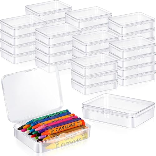 Dcocdeely 36 Pcs Plastic Crayon Box Mini Plastic Storage Containers with Lid 4.5x3.4 Inches Clear Rectangle Box Small Storage Boxes for Crafts Jewelry Beads Office Supplies (Clear)