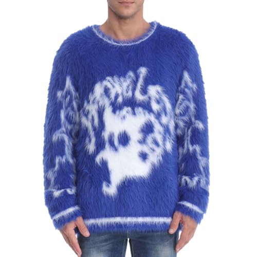 SINAR Men's Casual Fuzzy Pullover Sweater Long Sleeve Soft Knitwear Winter Warm Graphic Knitted Sweater
