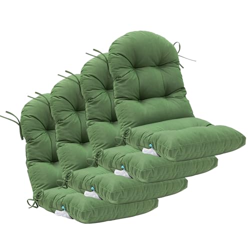 Image of QILLOWAY Outdoor High Back Chair Cushion for Adirondack, All Weather Rocking Chair Cushions Thick Padded Replacement for Patio Furniture Set of 4,Dark Green