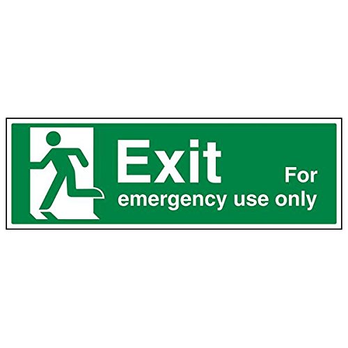 VSafety - Señal de salida para uso de emergencia (texto en inglés "Exit For Emergency Use Only Man Left", 3 unidades), 600mm x 200mm, 3