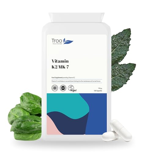 Troo Health Care Troo Vitamin K2 MK-7 100mcg 120 Capsules - Highly Bioactive VIT K2 Bone Support Supplement Using MK7 - Easy Swallow - Suitable for Vegans - 4 Month Supply
