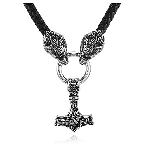 PiercingJak Herren Halskette Thors Hammer Wikinger mit Fenris Wolf...