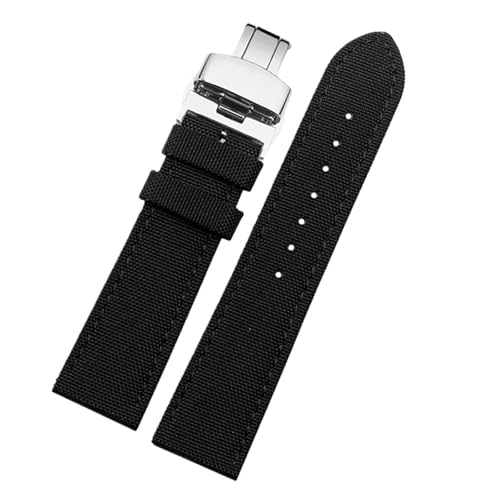 YINGO ���v�X�g���b�v 19mm 20mm 22mm 23mm 24mm �i�C�������U�[���X�g�o���h �����Y �h���L�����o�X�u���X���b�g�x���g(B-black-siler,18mm)