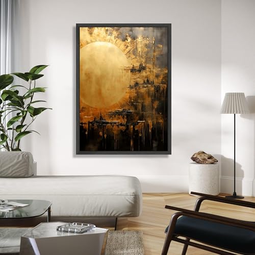 Tableau abstrait soleil doré 30x40 cm moderne pour salon