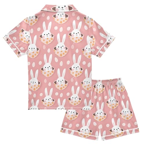 Easter Cartoon Bunny Rabbit Pajamas Set Summer Button Down Sleepwear Pjs Sets Comfy Loungewear2