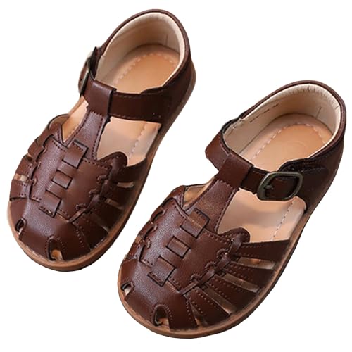 Image of WUIWUIYU Toddlers Little Girls T-Strap Hook&Loop Dress Strawberry Summer Shoes Closed Toe Carrot Sandals
