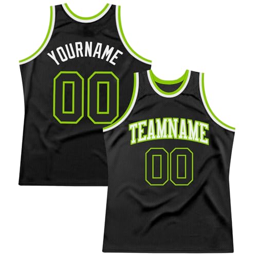 Personalized Basketball Jersey, Basketball Jersey for Men, Custom Black Neon Green-White Throwback Basketball Jersey, Basketball Shirts, Basketball Jerseys for Men, Basketball Team Jerseys