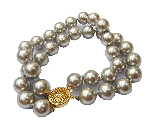 Preisvergleich Produktbild Schmuckwilli Südsee Tahiti 2-reihig Perlenarmband Muschelkernperlen Perlenarmbänder aus Echte Muschel Hochwertige Modeschmuck für Damen silber 20cm mb2054-20 (12mm)