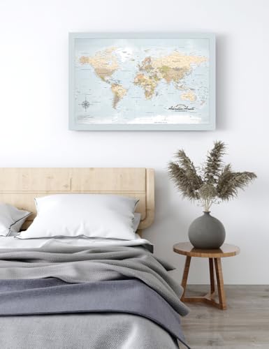 Image of IPIC - Canvas World Maps for Wall Decor, Push Pin Map Decor to Mark Travels, World Travel Map Print for Home, Office, Study, and RV, Ready to Hang