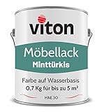 VITON Möbellack - 0,7 Kg - Seidenmatt Türkis - Umweltfreundlicher Möbellack auf Wasserbasis - RAL 6033 Minttürkis