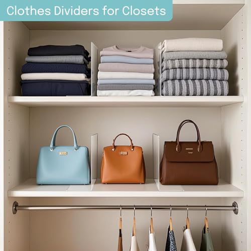 Image of Shelf Dividers Closet Organizer Deep Acrylic Clear Sturdy Separate for Clothes Purse - Adjustable Easy Install for Home Organization Enthusiasts (SIZE- 10 inch Tall X 12 inch Deep) PACK OF 4