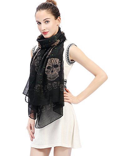 Lina & Lily Multi Color Sugar Skull Print Women's Large Scarf Lightweight2