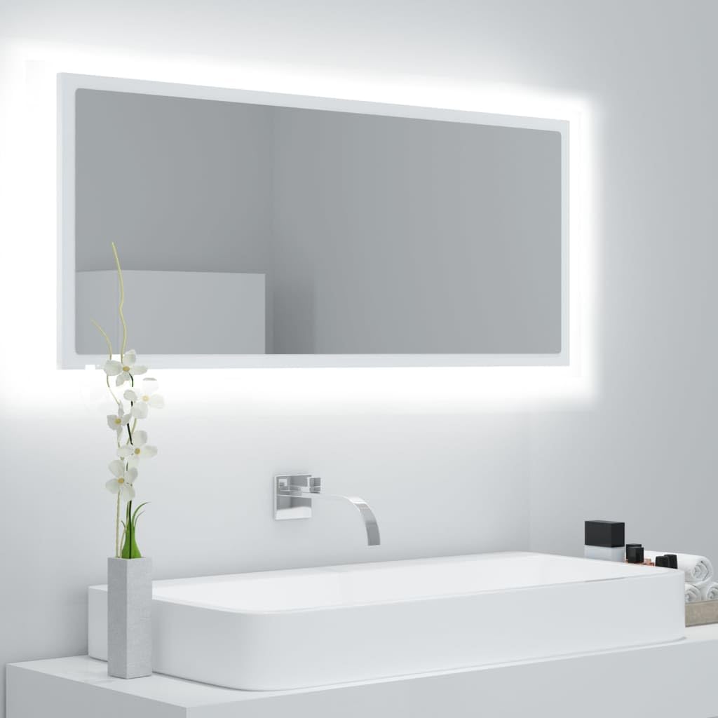 Miroir LED de salle de bain 100x8.5x37 cm acrylique blanc contre le manque d'éclat