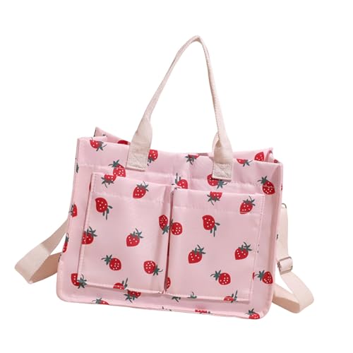 Sac à bandoulière femme imprimé fraise en toile rose grand format