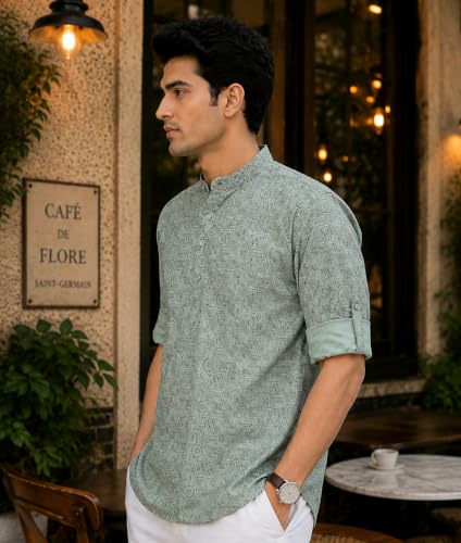 Image of Majestic Man Men's Cotton Regular Fit Short Printed Designer Kurta
