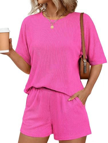 Ekouaer Women 2 Piece Lounge Set 2026 Summer Cruise Outfits Ribbe...