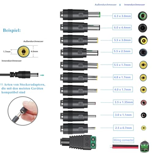 12V Netzteil DC12V 2A Ladegerät mit 11 DC Stecker AC220V zu DC 12Volt 2a 1.5a 1a 800ma 500ma 400mA 200Ma 100Ma Netzteil Konverter Transformator für LED Streifen Lichter Kameras Tastaturen GPS Webcam