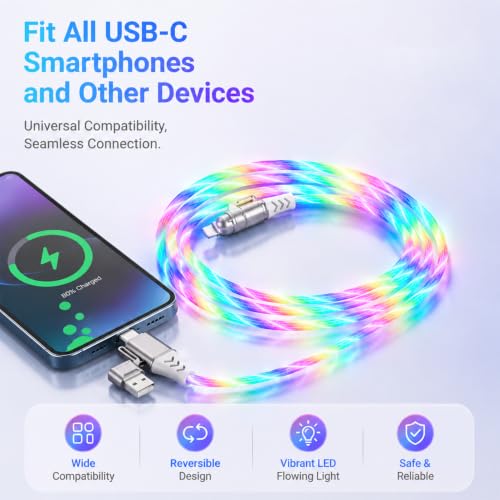 Image of Verilux 4-in-1 PD 100W Type C Cable Fast Charging with RGB Glow 3.3FT /1M