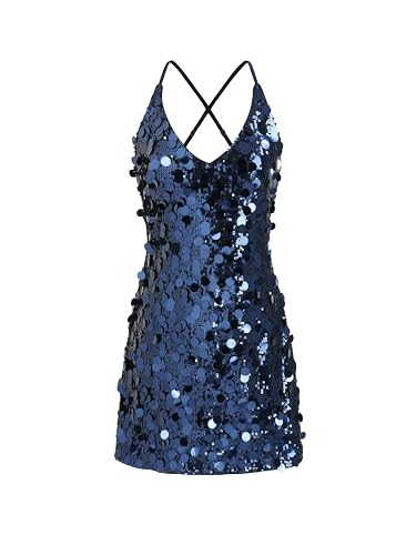 Amazon.com: CIDER Sequins U-Neckline Criss Cross Mini Dress: Blue, S :  Clothing, Shoes & Jewelry