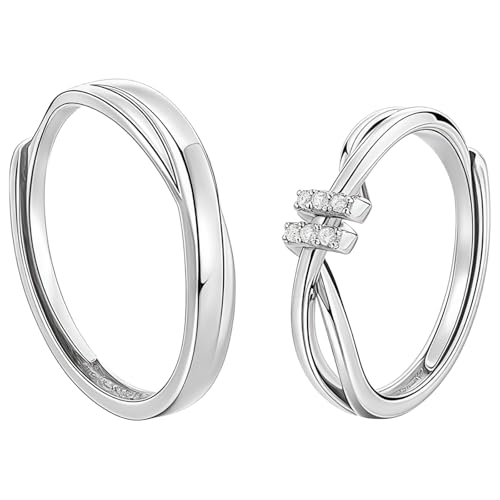 Alianças de casamento ajustáveis prata S925, design entrelaçado com zircônia, ideal para noivado e casamentos, para casais