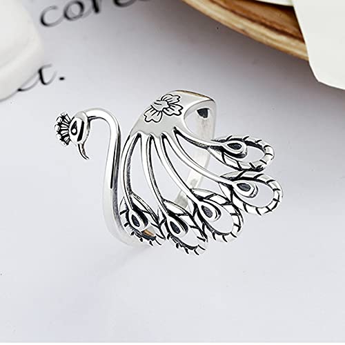 Newzenro Peacock Statement Wrap Open Rings For Women Girl Dainty 925 Sterling Silver Adjustable Delicate Flower Animal Vintage Ring Jewelry Gifts Bff Birthday #TOP2