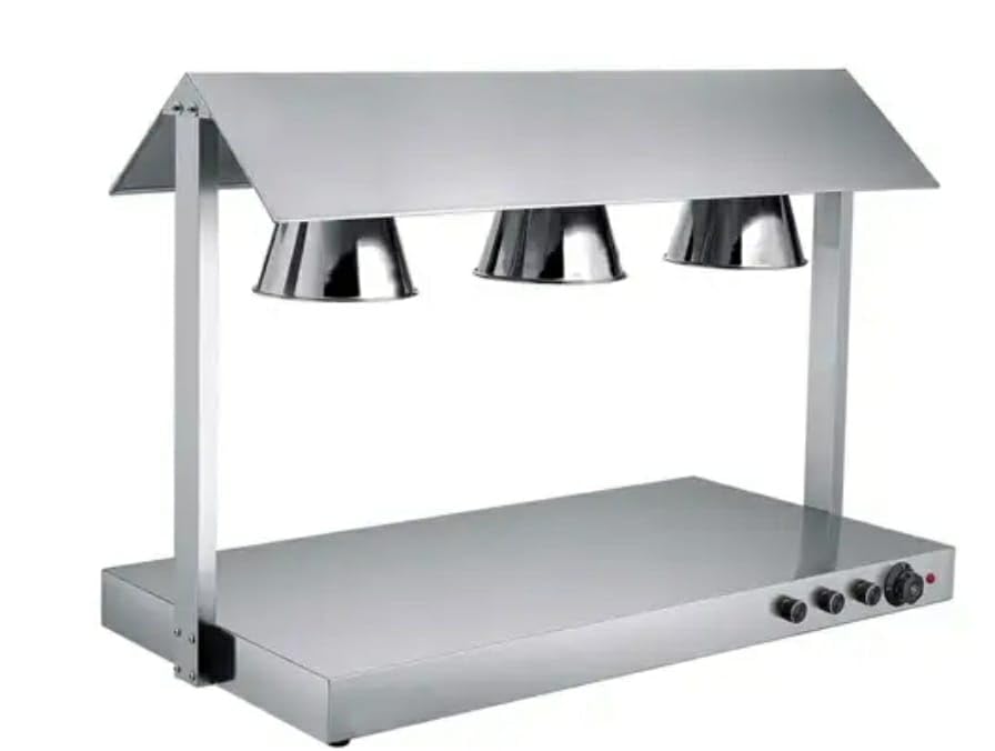 Shoppers Hub PNQ 865W Electric SS Triple Headed Food Lamp Warmer with Top and Bottom Heating for Ideal Heavy Duty Use in Commercial Culinary Places. (Colour: Silver)