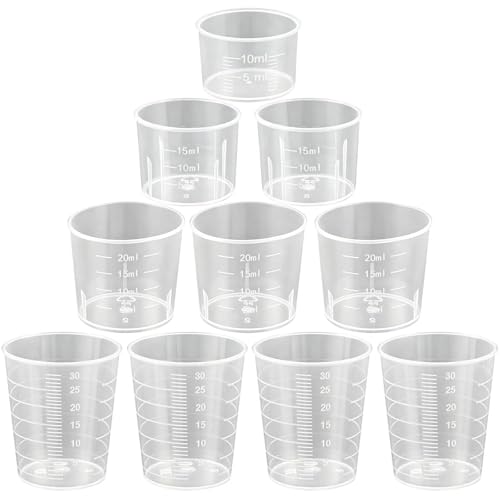 40 Pcs Measuring Cups 10ml 15ml 20ml 30ml Medicine Cups Medication Pots Reusable Clear Scales Transparent Graduated Medicine Cup for Medication Baking Epoxy Resin Lab