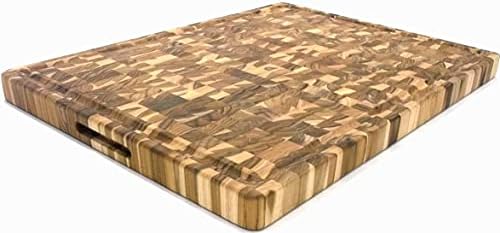 Premium Solid Teak, Large End Grain Butchers Block - Wooden Chopping Board 60cm x 45cm x 4cm
