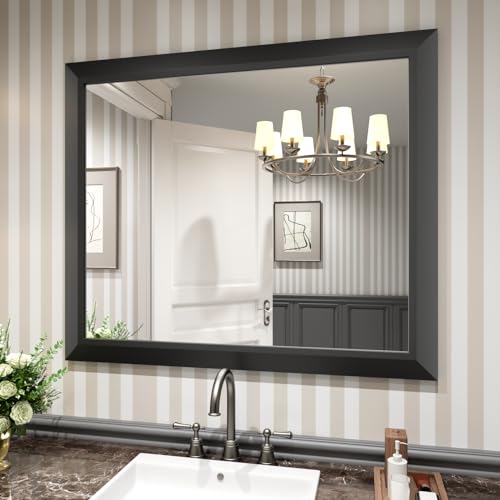 Amorho Black Bathroom Mirror, 40X36 Inch Thick Metal Framed Wall Mirrors for Vanity, Bedroom, Living Room, Entryway, Rectangle Wall-Mounted Mirrors(Horizontal/Vertical).
